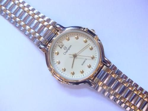 Relogio Social Aco Ouro Champion Selado Branco